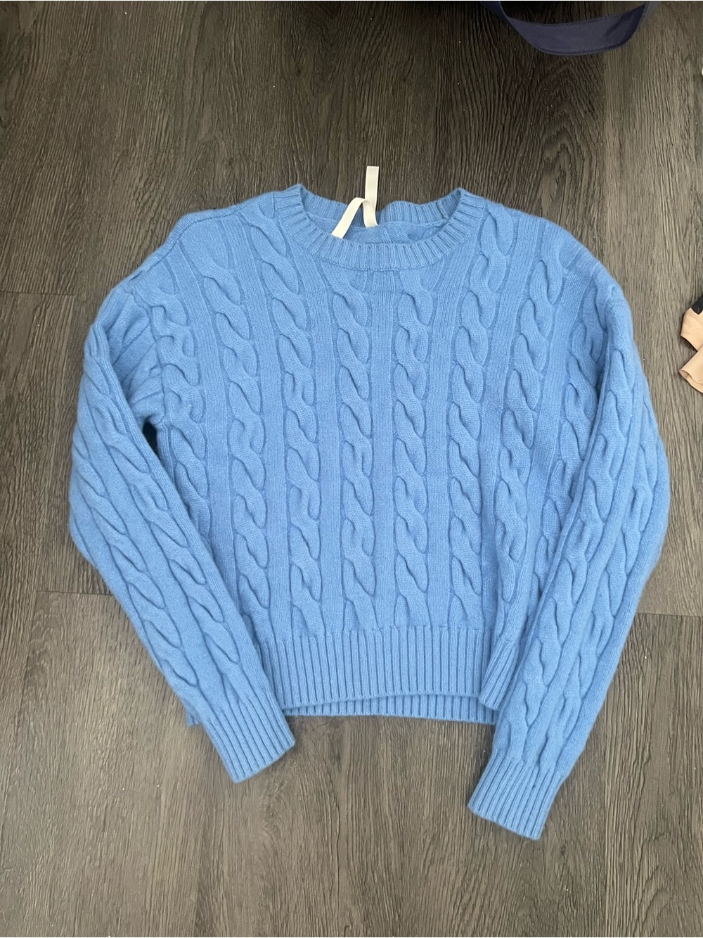 Babaton Cable-Knit Crewneck Sweater in Sky Blue